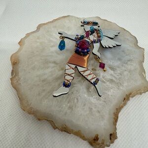 Vtg '99 Liztech Fairy/Angel/Pixie Beaded w/Dangles Wire Wrap Mirrored Brooch